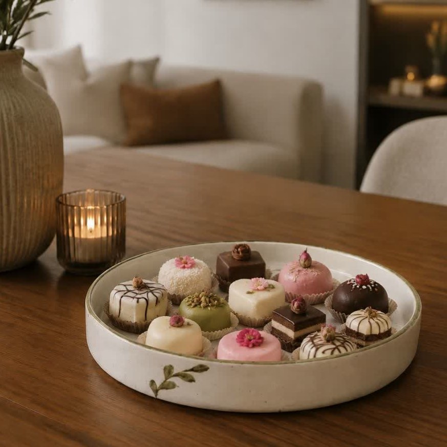 دیس سرامیکی دایره گرد مدل برگ زیتون سبزینه ظرف پذیرایی سرامیکی