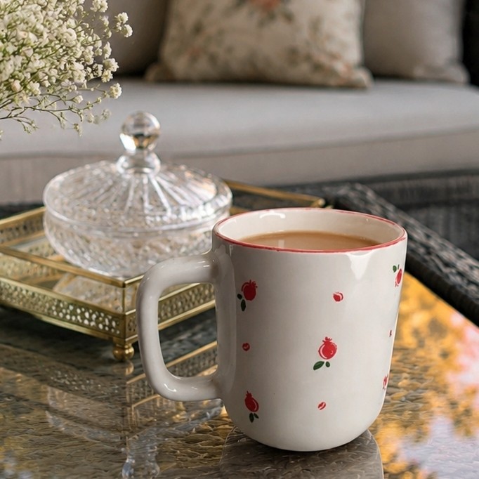 ماگ سرامیکی پهن مدل گل انار کد 3 هدیه یلدا هدیه دخترانه
