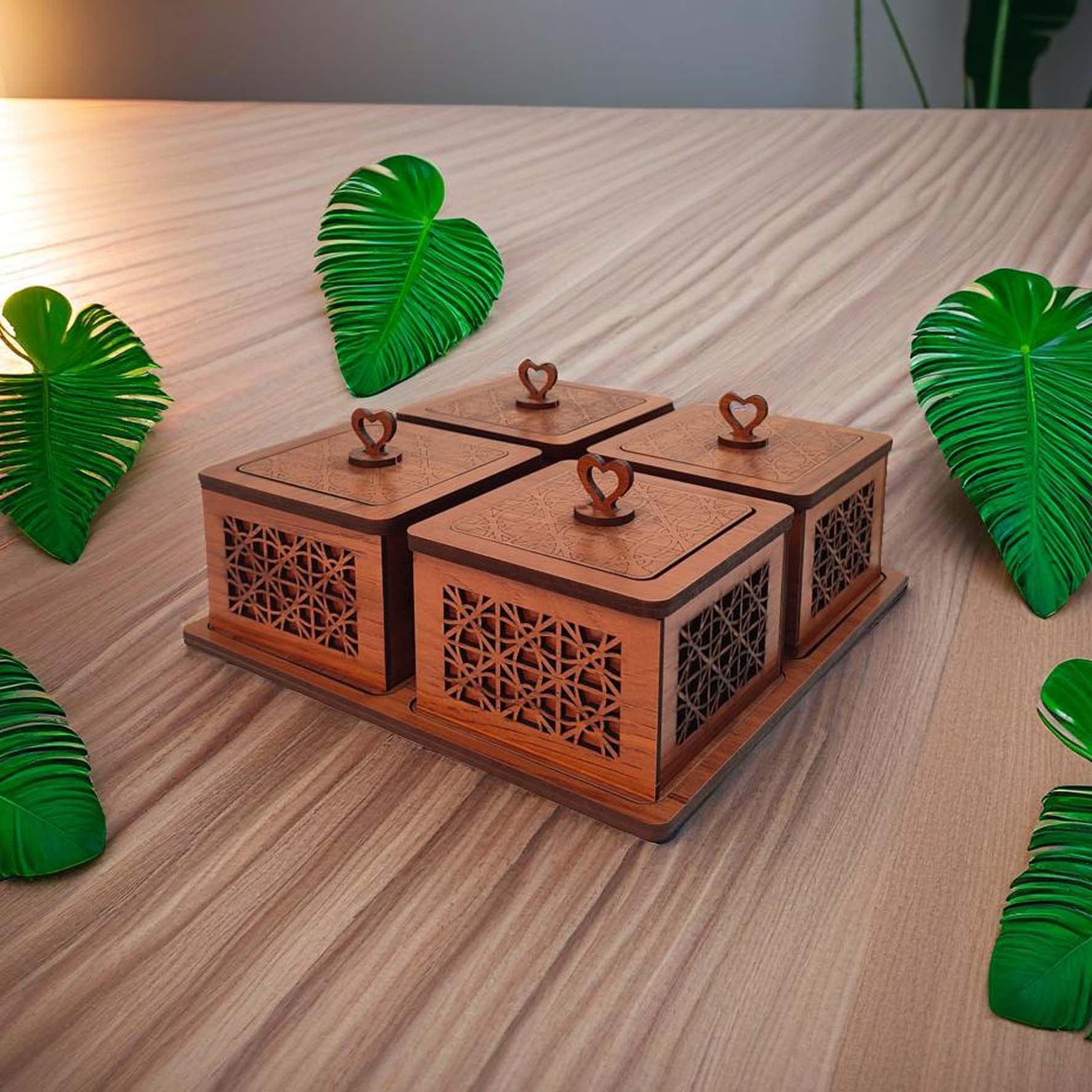 قندان چوبی وسینی مجموعه 4 عددی قیمت تولیدی هدیه مناسبتی