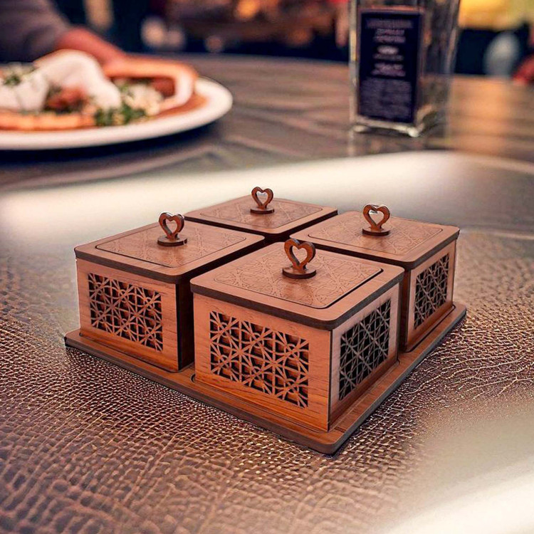 قندان چوبی وسینی مجموعه 4 عددی قیمت تولیدی هدیه مناسبتی