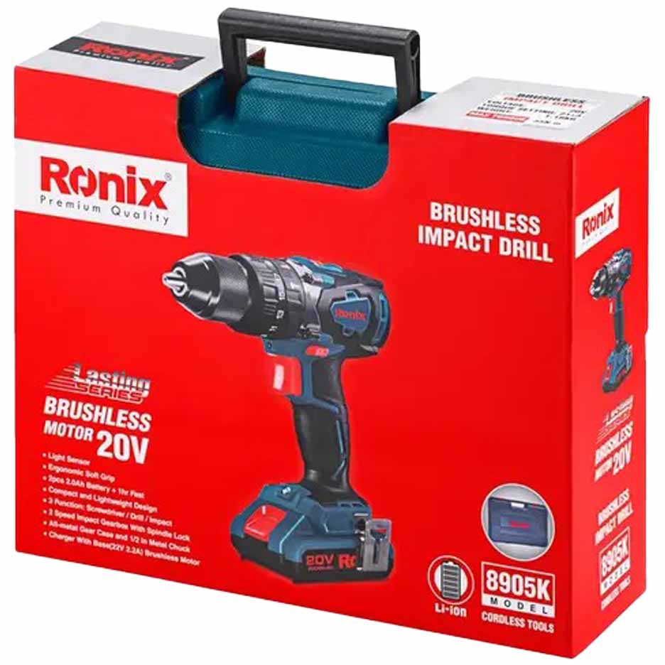 دریل شارژی 13 میلیمتر 20 ولت براشلس صنعتی رونیکس مدل 8905K