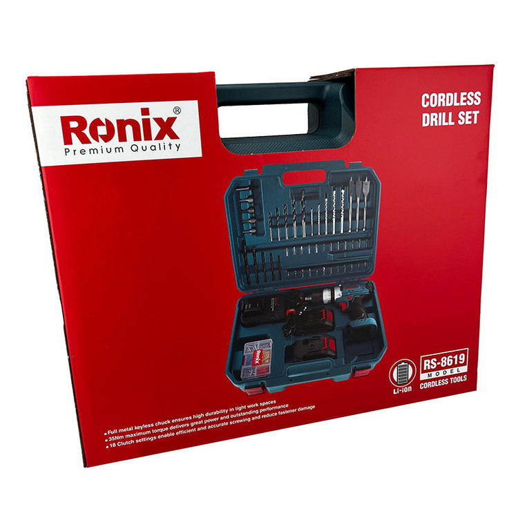 کیت دریل شارژی چکشی 20 ولت دو باتری رونیکس مدل RS-8619