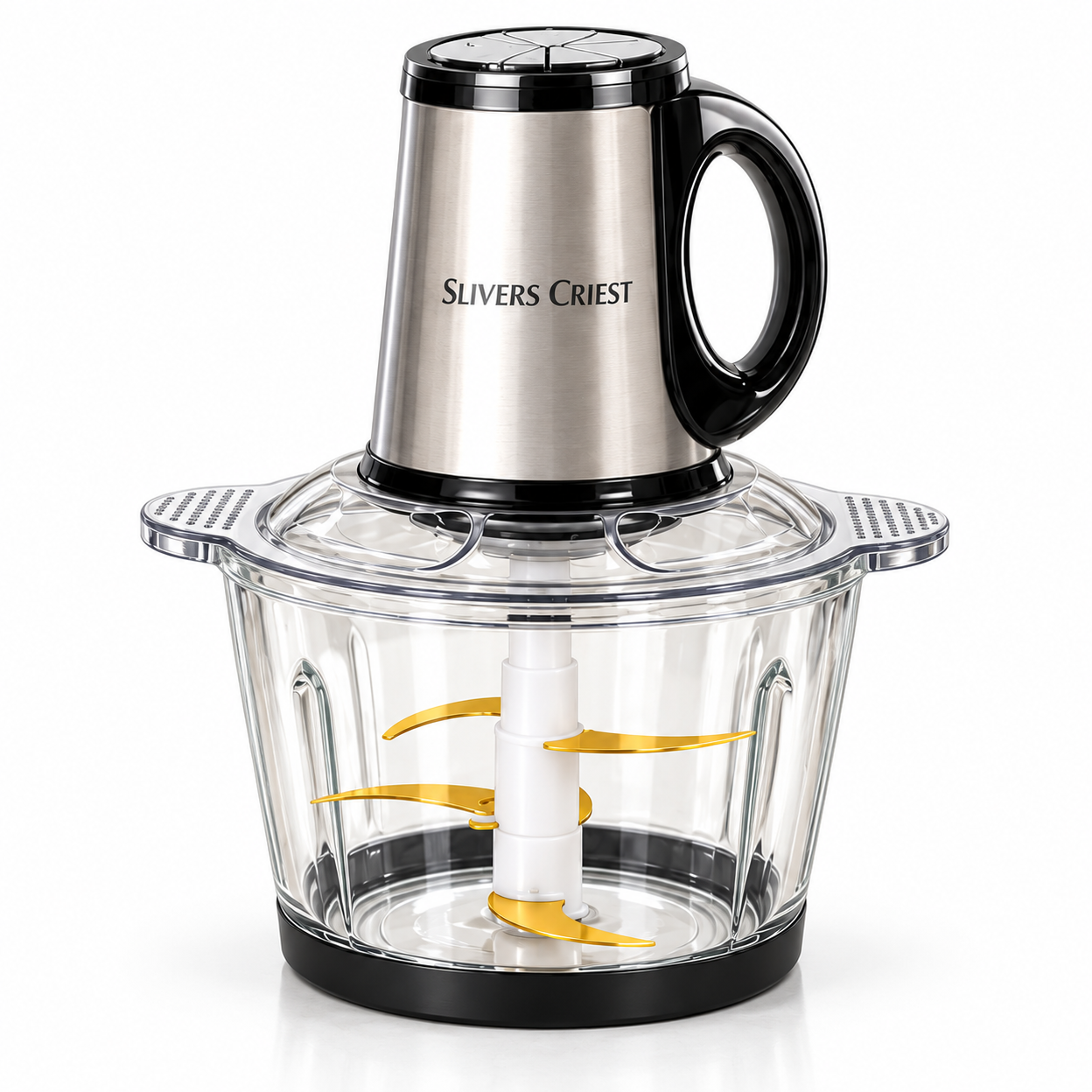 خردکن دوکاسه سیلور کرست مدل SC-2021-2 ششکاره 3000 وات، ظرفیت 3.8 لیتر، کاسه شیشه ای و استیل، دو تیغه 6تایی طلایی، سیرپو