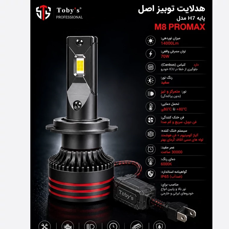 هدلایت توبیز پایه H7 مدل M8 PROMAX (تک عددی)