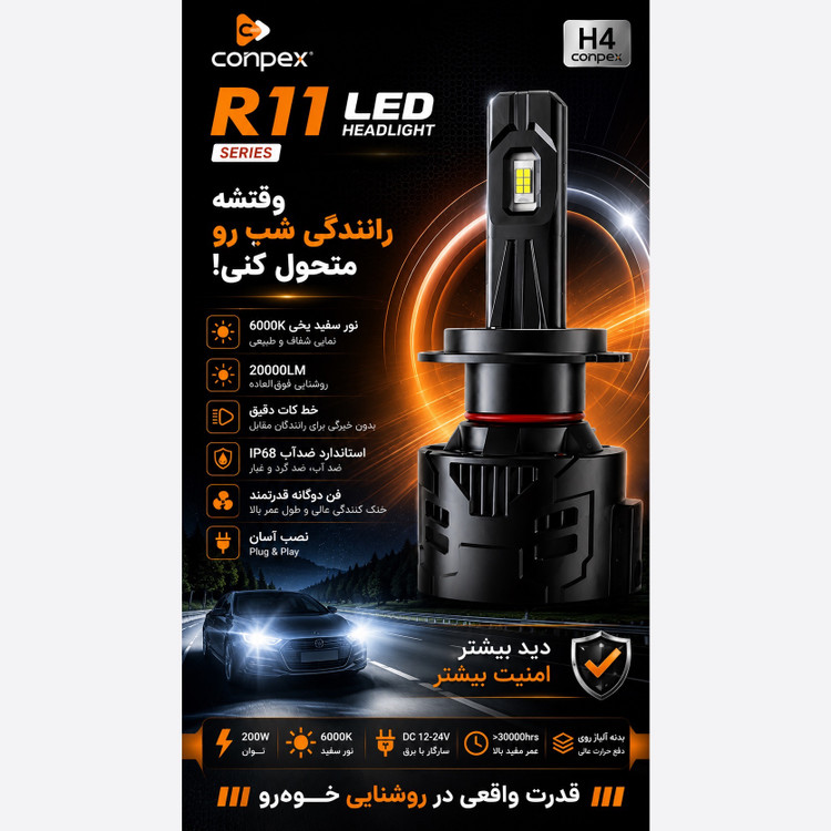 هدلایت کانپکس Conpex R11 H1 نور سفید 200 وات 6000K و 20000 لومن خط کات دقیق