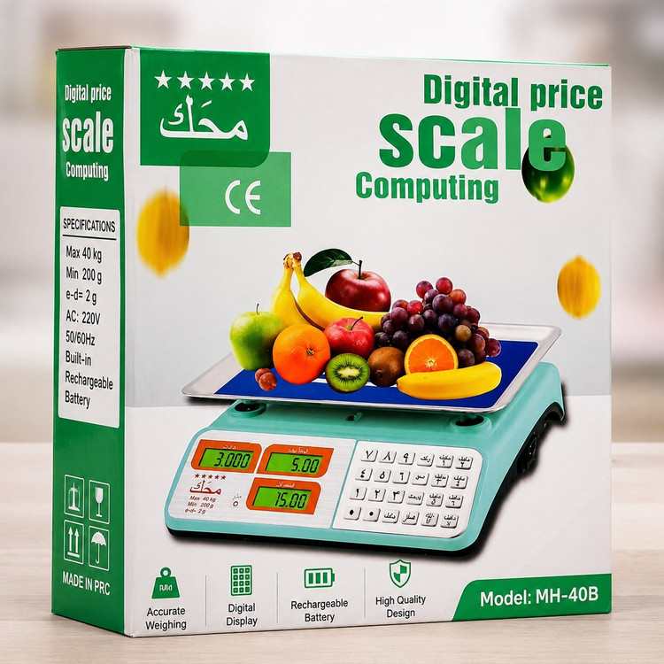 ترازو دیجیتال فروشگاهی محک 40 کیلویی دکمه فلزی با محاسبه قیمت و نمایشگر دیجیتال