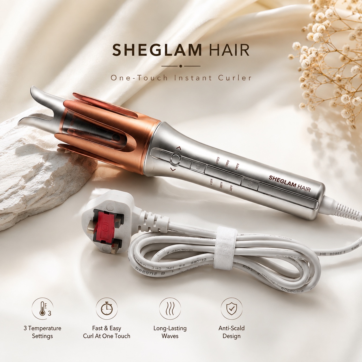کرلی شیگلم - فر کننده مو اتوماتیک شیگلم SHEGLAM It-Curl وان تاچ، فر سریع و آسان + تنظیم دما