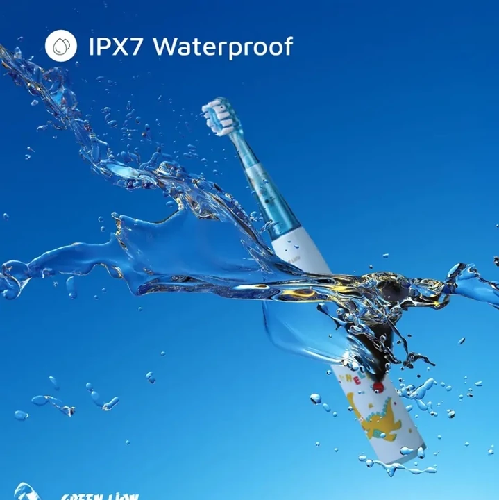 مسواک برقی کودک گرین لاین Green Lion شارژی، ضدآب IPX7، تایمر هوشمند، 2 سری، مناسب 2 تا 10 سال