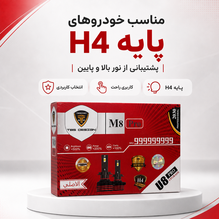 هدلایت خودرو توبیز TBS Design M8 Pro پایه H4 نور سفید قوی، فن دار(150 وات )