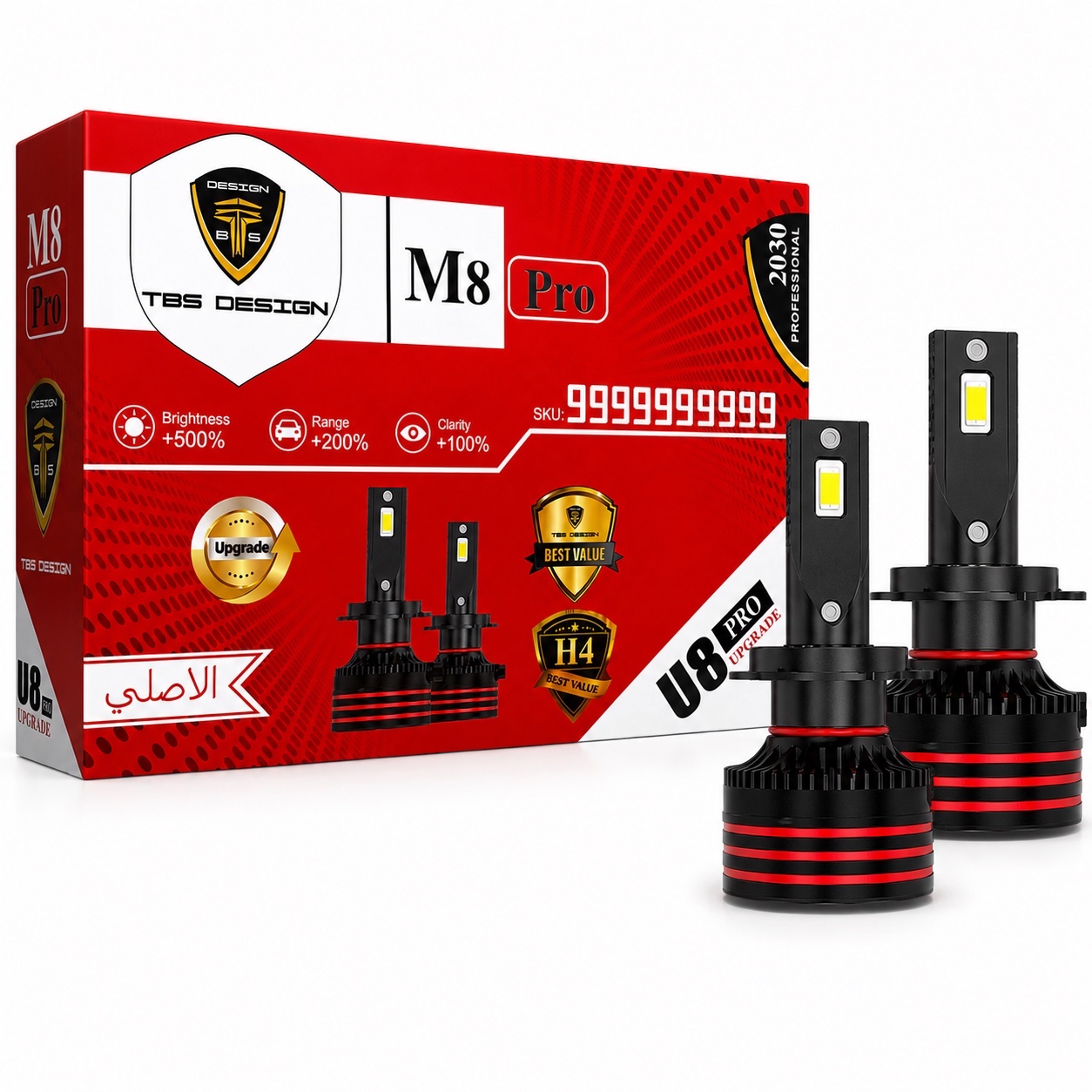 هدلایت توبیز M8PRO پایه H4 نور قدرتمند 6000K، خط کات دقیق، فن پرقدرت