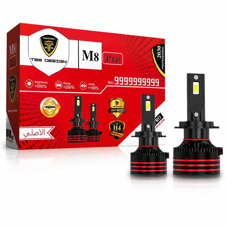 هدلایت توبیز M8PRO پایه H4 نور قدرتمند 6000K، خط کات دقیق، فن پرقدرت