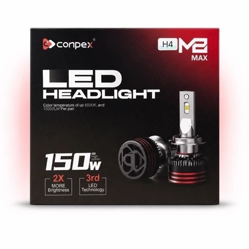 هدلایت کانپکس M8 MAX پایه H4 جفتی توان 150 وات و نور یخی 6000 کلوین