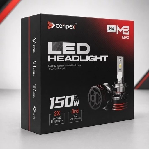 هدلایت کانپکس M8 MAX پایه H4 جفتی توان 150 وات و نور یخی 6000 کلوین