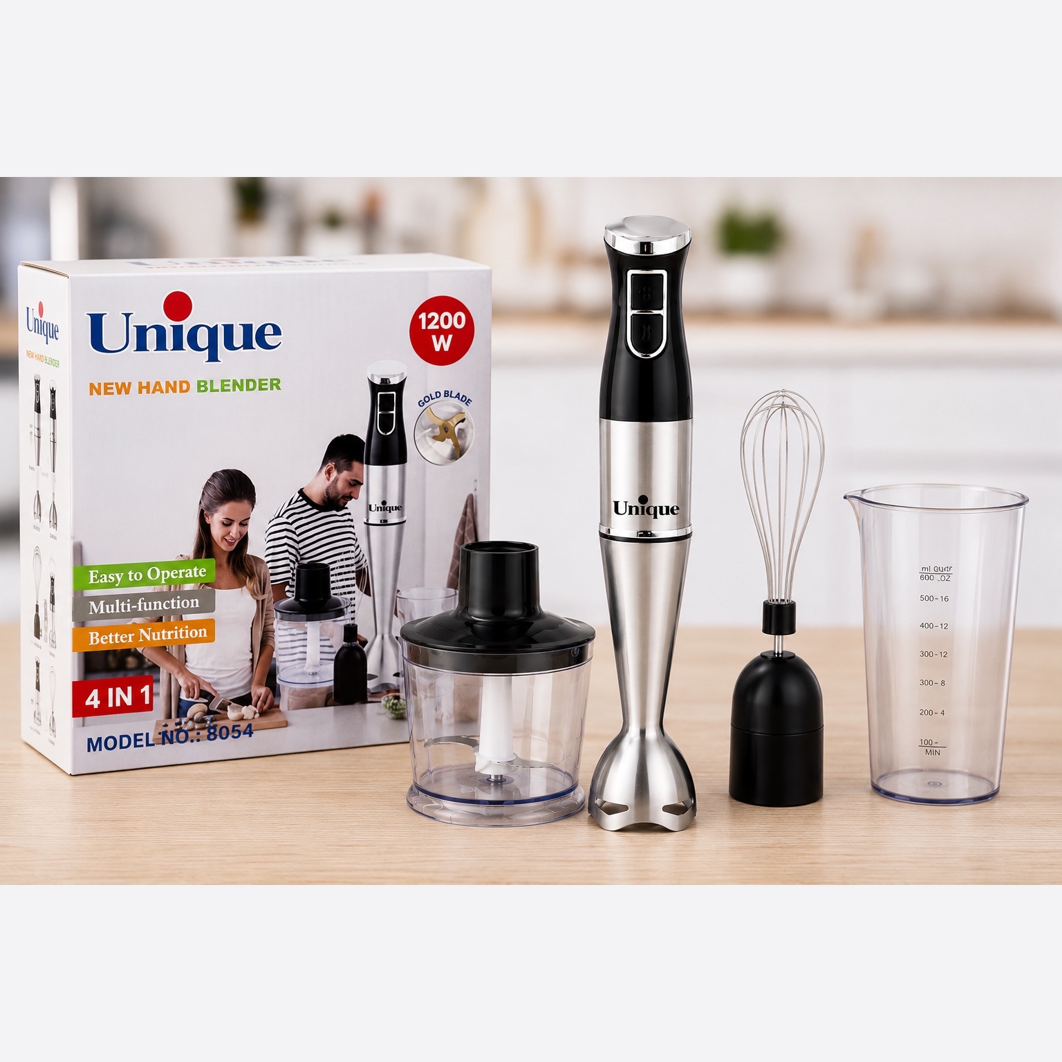 گوشت کوب برقی 4 کاره یونیک 1200 وات مدل حرفهای با خردکن، همزن و لیوان مخلوط کن