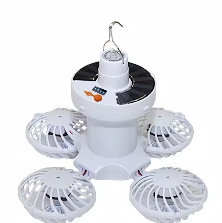 پنکه شارژی خورشیدی BF-889 مدل کمپینگ -دارای چراغ LED، آویزدار، شارژ USB و مناسب قطعی برق