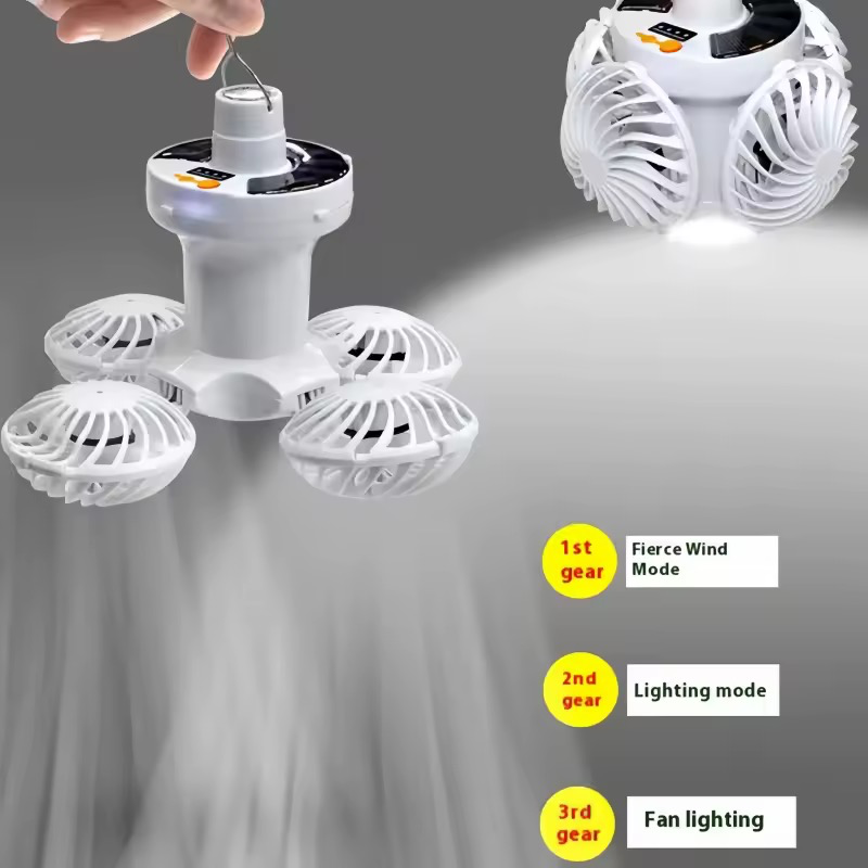 پنکه چراغ شارژی خورشیدی BF-889 پنکه و چراغ LED آویزدار، شارژ خورشیدی و USB، مناسب کمپینگ و قطعی برق