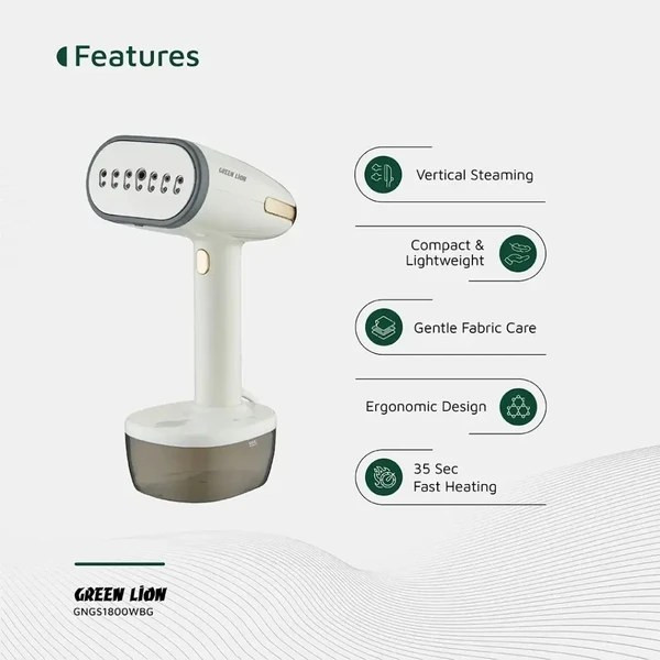 اتو بخار دستی گرین لاین مدل Green Lion Steam 1800W Garment Steamer توان 1800 وات و بخاردهی سریع
