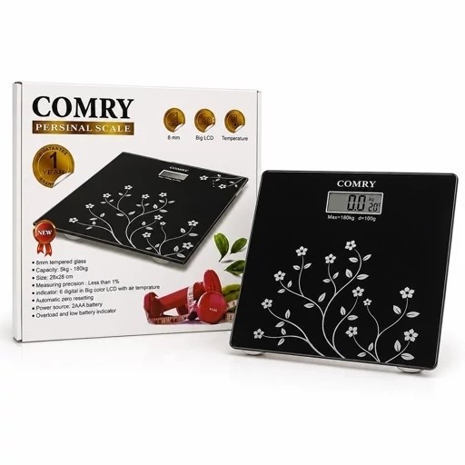 ترازو دیجیتال شیشهای کامری (COMRY) - تحمل وزن 180 کیلو - نمایش دما - LCD بزرگ