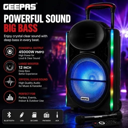 اسپیکر شارژی جیپاس GMS8567 همراه میکروفون بیسیم و ریموت با گارانتی