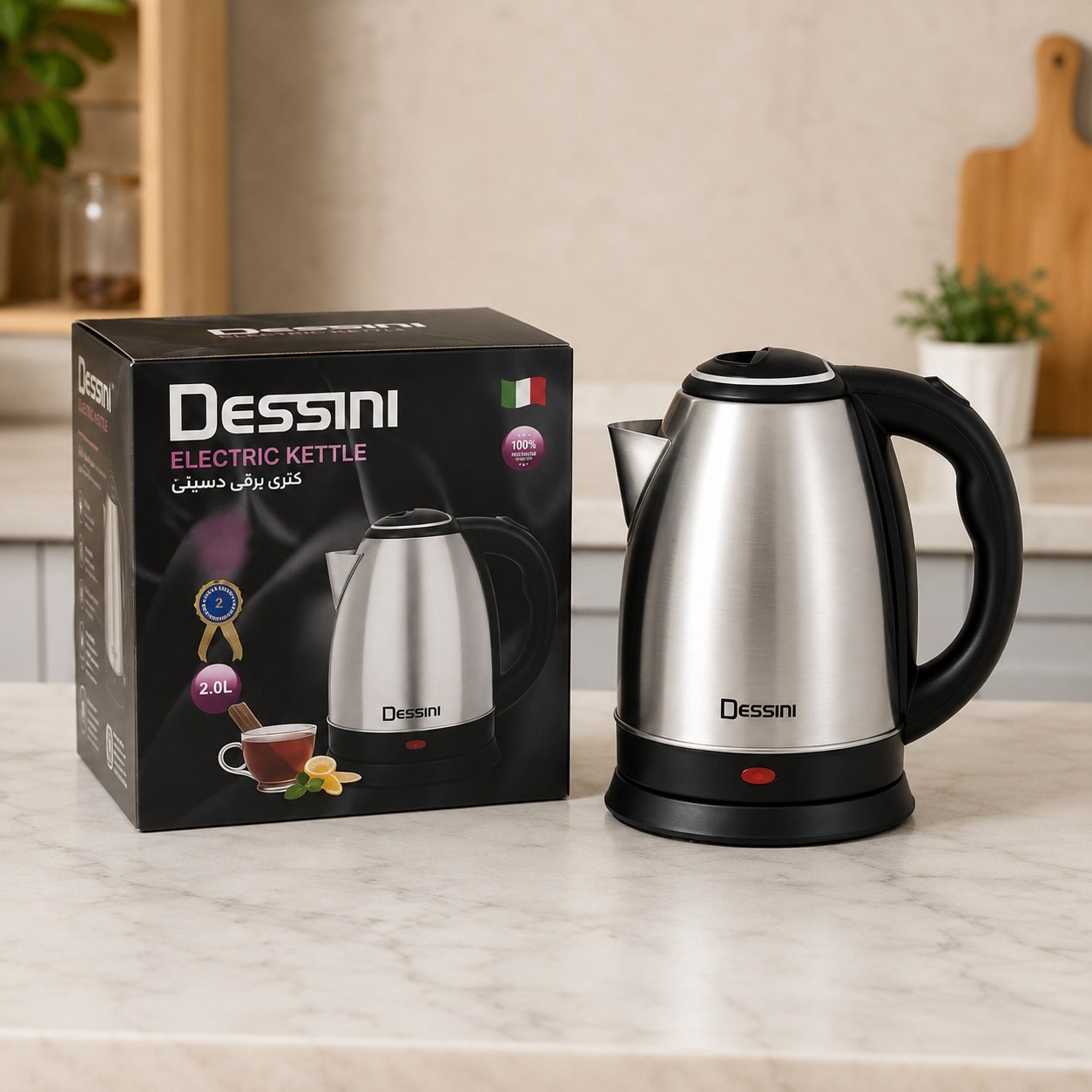 کتری برقی دسینی Dessini مدل استیل با توان 1500 وات و گارانتی 1 ساله
