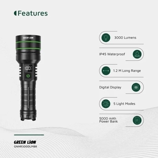 چراغ قوه گرین لاین مدل GNHR3000LMBK با گارانتی