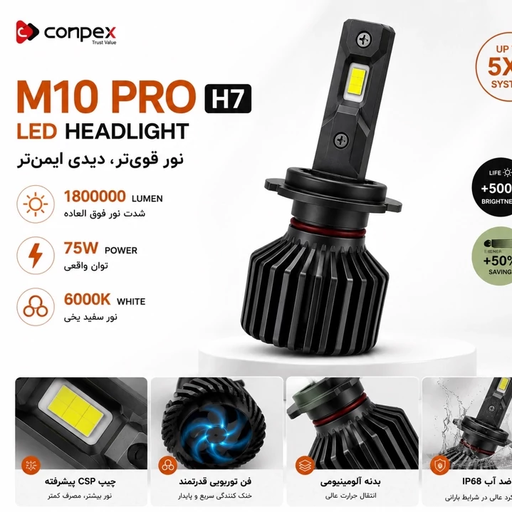 هدلایت CONPEX M10PRO پایه H7 با گارانتی