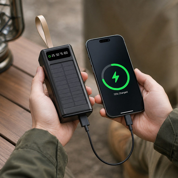 پاوربانک خورشیدی 50000mAh چندکاره با چراغ اضطراری