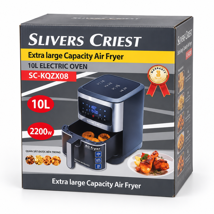 سرخکن بدون روغن سیلور کرست مدل SC-KQZX08 ظرفیت 10 لیتر، توان 2200 وات، پنل لمسی دیجیتال
