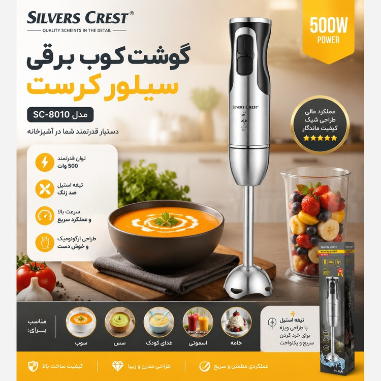 گوشت کوب برقی سیلور کرست تمام استیل تحت لیسانس آلمان با 1 گارانتی