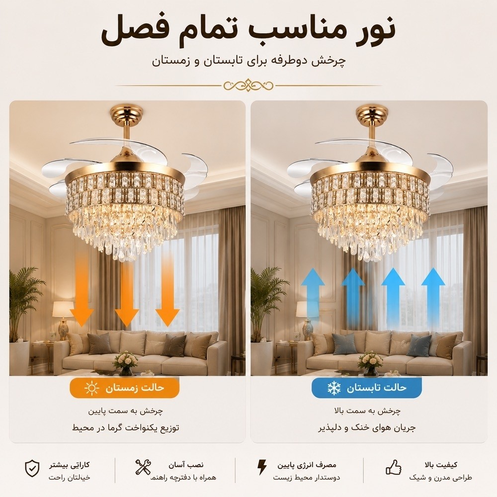 پنکه سقفی لوستر دار تاشو مدل FSD9027
