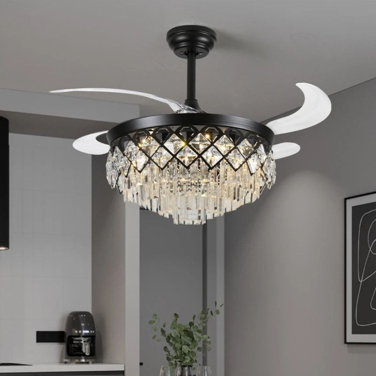 پنکه سقفی لوستردار تاشو مدل FSD9032 با پره های جمع شونده و چراغ LED