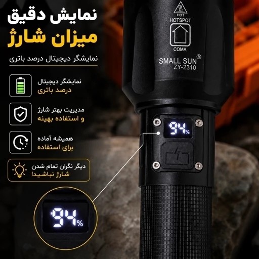چراغ قوه اسمال سان مدل ZY-2310 نور متمرکز برد بالا با نمایشگر شارژ و پاوربانک