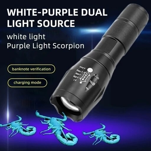 چراغ قوه آر ال مدل K04-2 دو لامپه XPE با نور UV و زوم