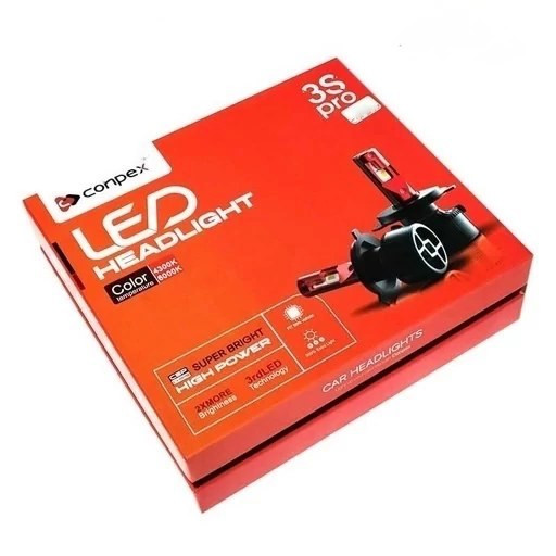 هدلایت خودرو کانپکس CONPEX مدل 3S PRO پایه H7 با چیپ CSP نسل سوم نور سفید و آفتابی فن خنککننده و گارانتی یکساله