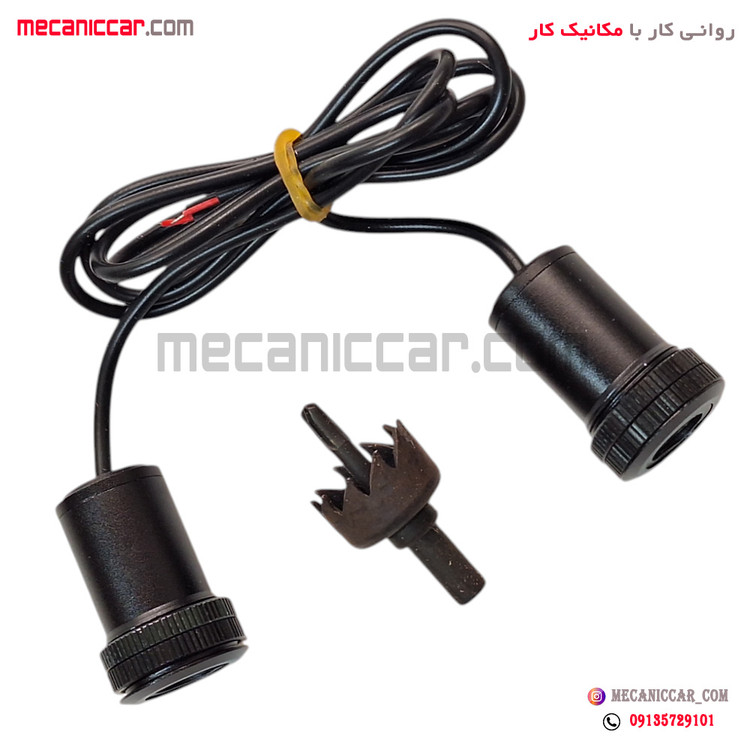 لوگو زیر درب (چراغ ولکام لایت) با مته گرد بر پراید (کیا قرمز)