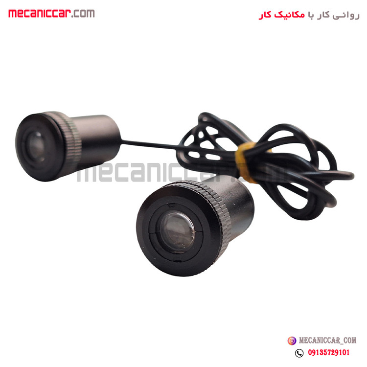 لوگو زیر درب (چراغ ولکام لایت) با مته گرد بر پراید (کیا قرمز)