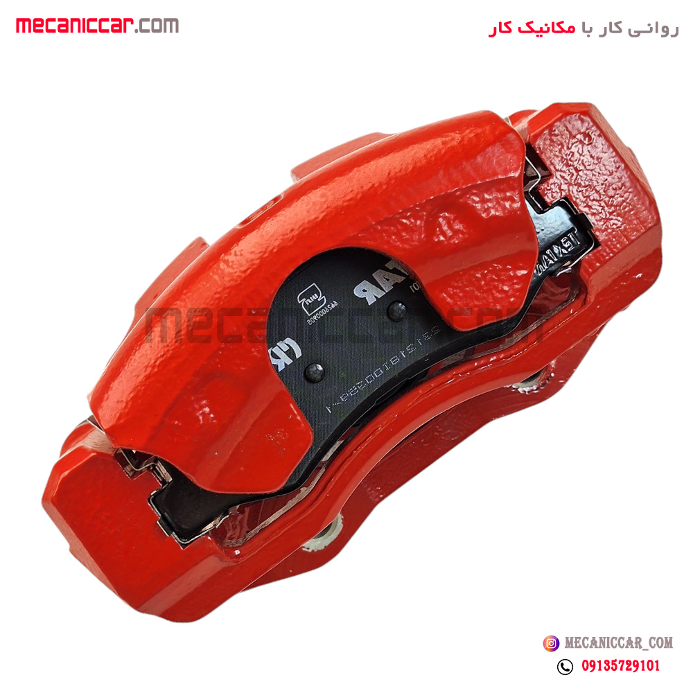 مجموعه کالیپر (سیلندر) ترمز چرخ جلو راست قرمز با لنت تکستار رانا و 206 تیپ 5 کروز