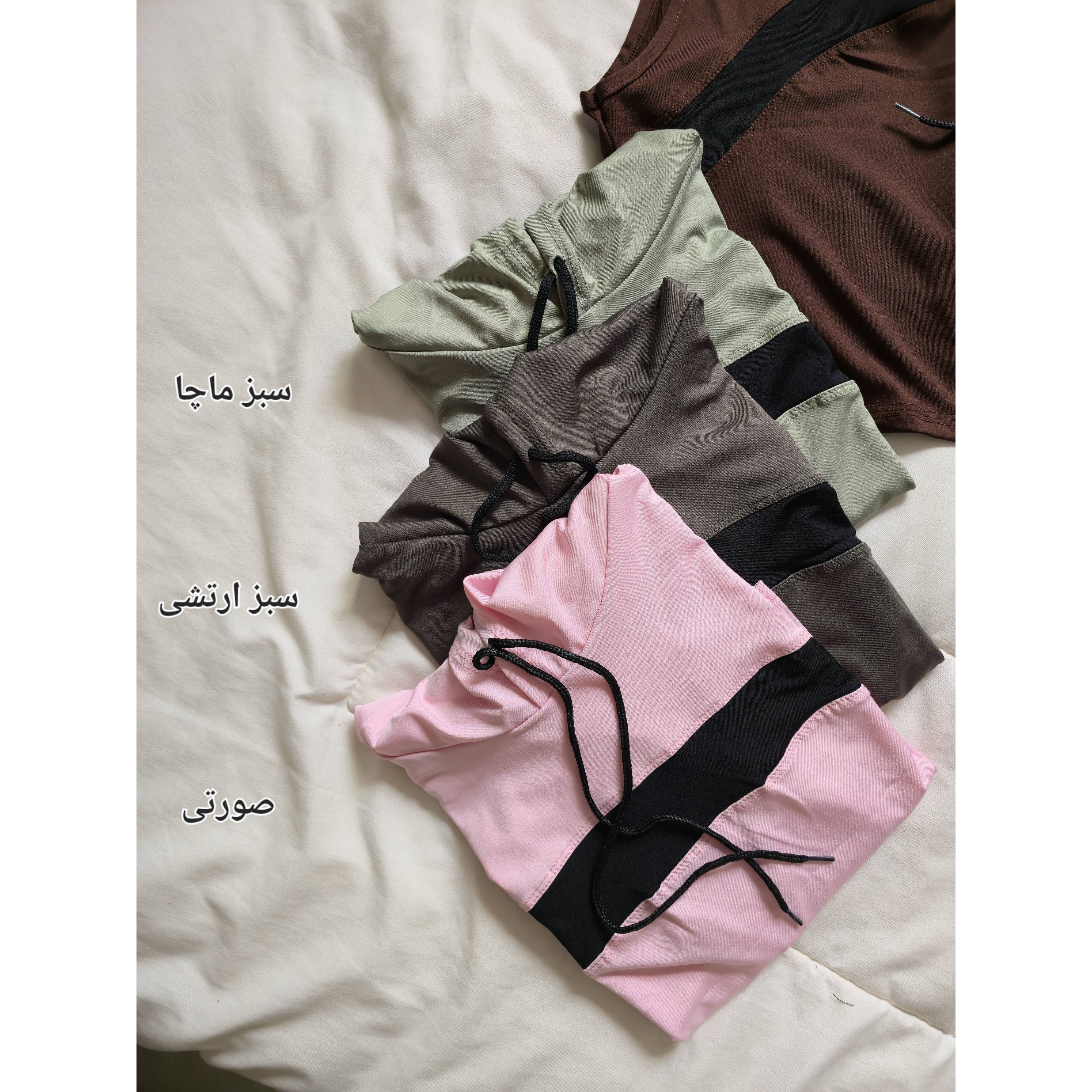 وست ورزشی زنانه لش طور سایز بزرگ 44 الی 50 کراپ تاپ کلاهدار